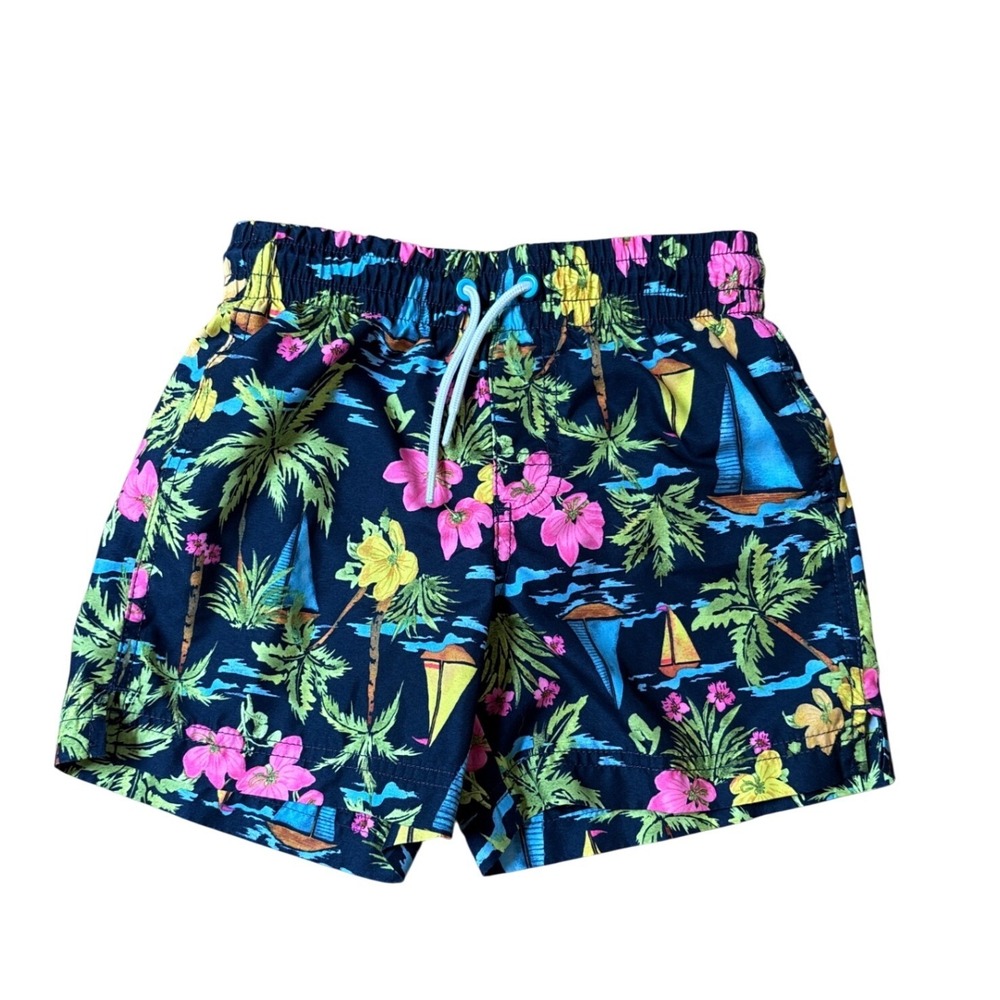 Old Navy Swim Trunks Boys Navy Tropical Floral Sailboat SIZE 6/7